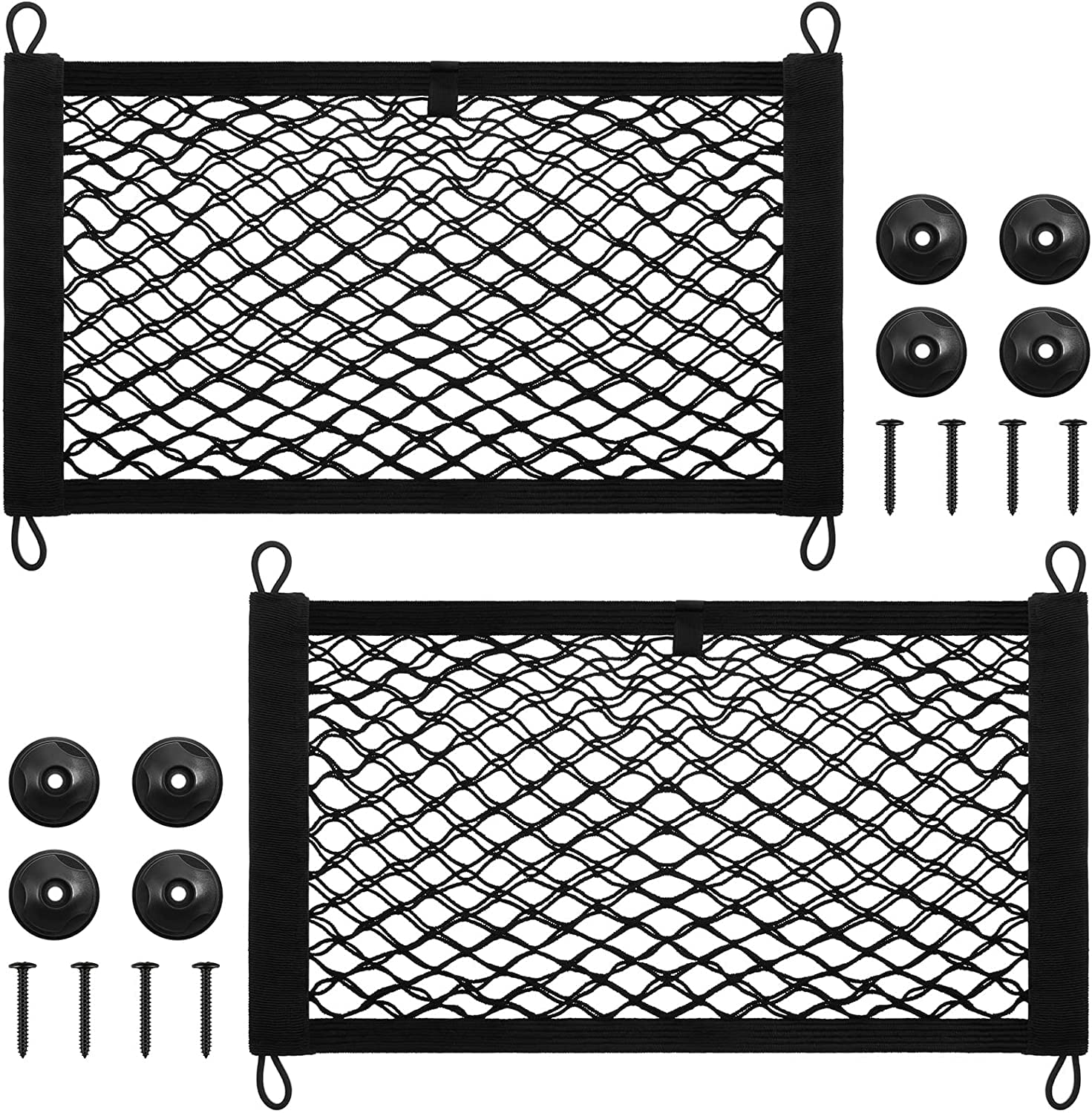 STHIRA® 2 Pieces Stretchable Small Cargo Net Pocket Storage Mesh Net Elastic Automotive Storage Pouch with 8 Pieces Mounting Screws and Hooks for Truck Car SUV STHIRA® 2 Pieces Stretchable Small Cargo Net Pocket Storage Mesh Net Elastic Automotive Storage Pouch with 8 Pieces Mounting Screws and Hooks for Truck Car SUV